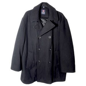 Chaps Men's Classic Wool Double Breasted Black Pea Coat Size XL
